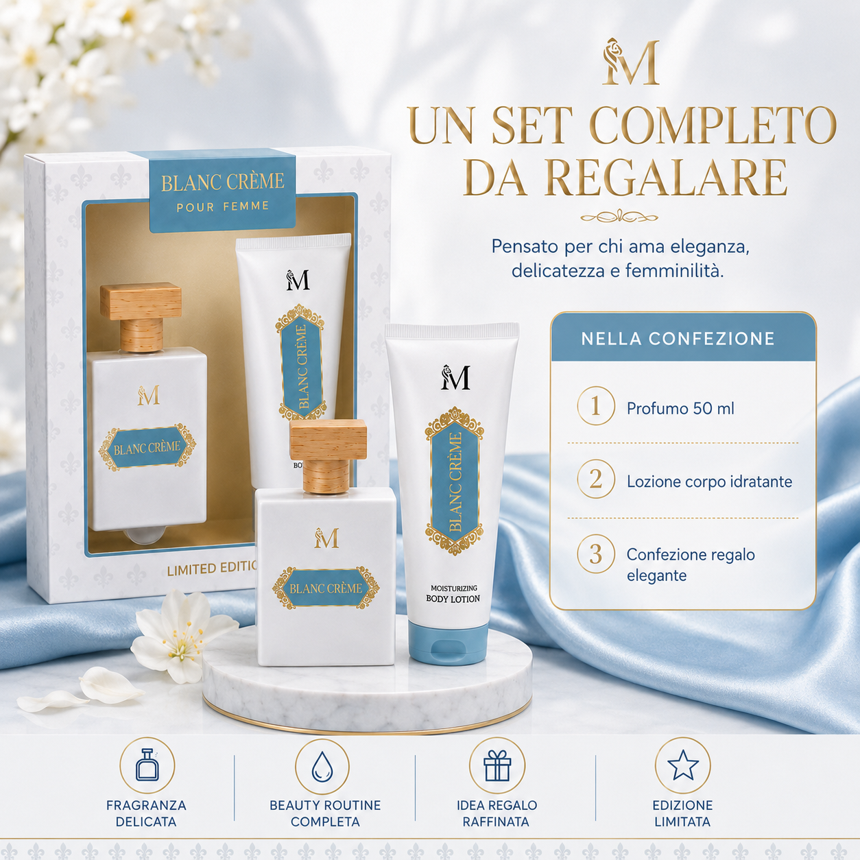 Blanc Crème Pour Femme Montage – Set Profumo Donna 50 ml e Lozione Corpo Idratante 4