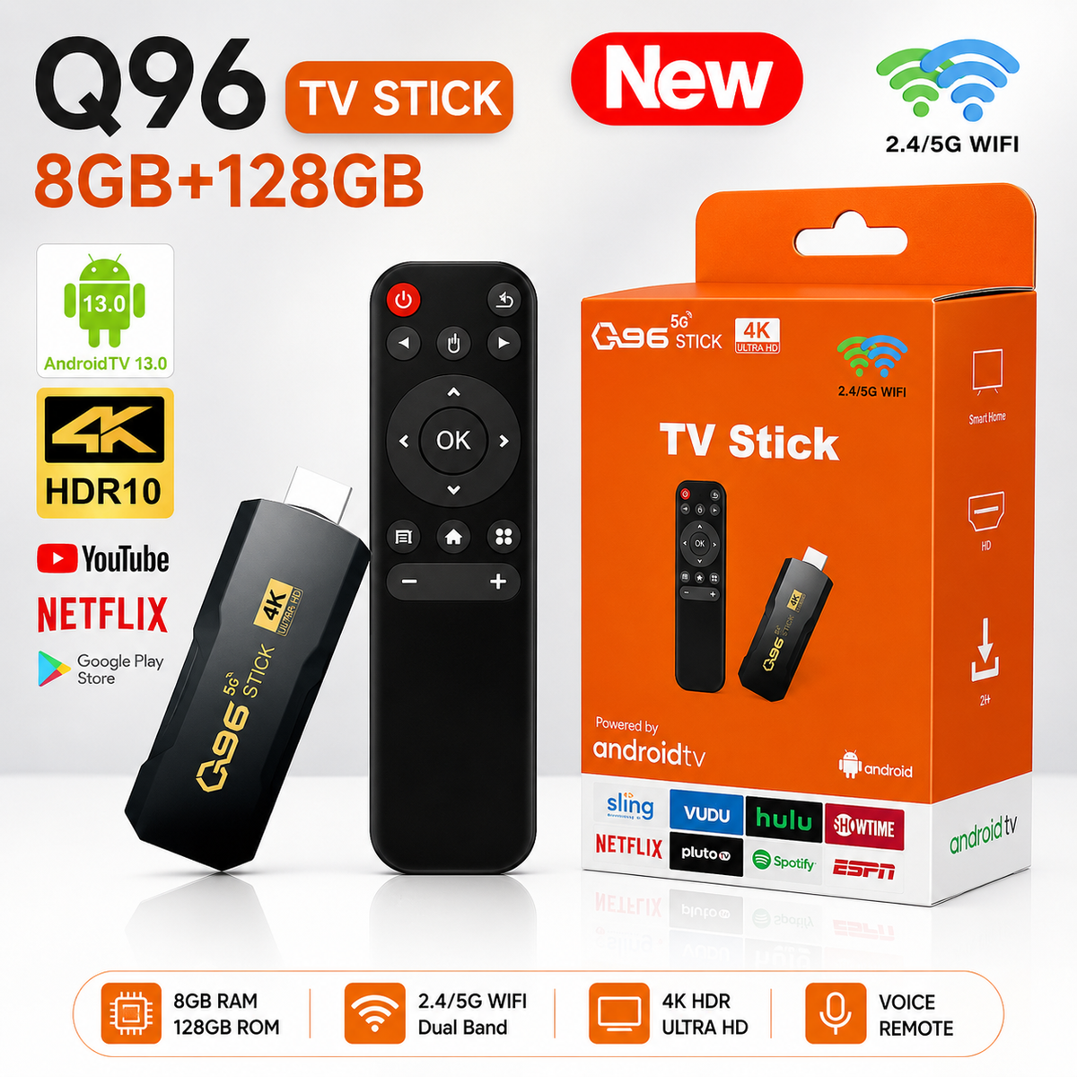 Smart TV Chiavetta Stick Android WiFi 5G HDMI Streaming Netflix YouTube 4K 1