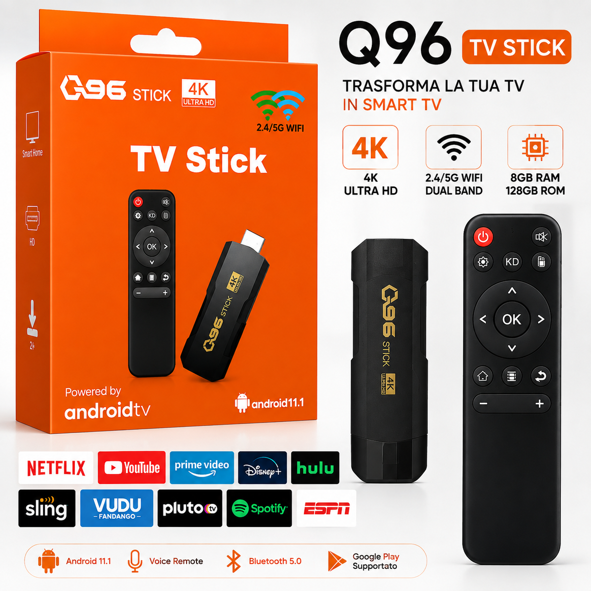 Smart TV Chiavetta Stick Android WiFi 5G HDMI Streaming Netflix YouTube 4K 2