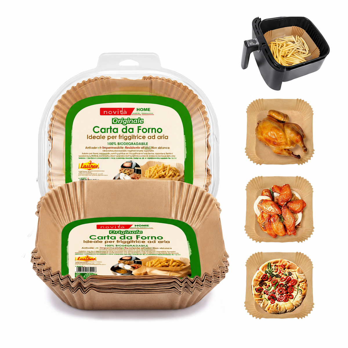 Carta da Forno per Friggitrice ad Aria – 100 Pezzi – 16 × 16 × 4,5 cm 1