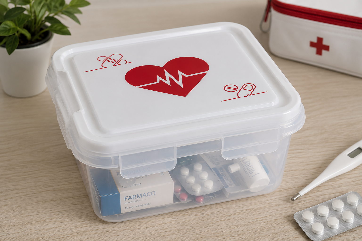 Scatola Multiuso con Coperchio – Contenitore Porta Medicinali, Pronto Soccorso e Piccoli Oggetti – 25 x 26 x 11 cm 3