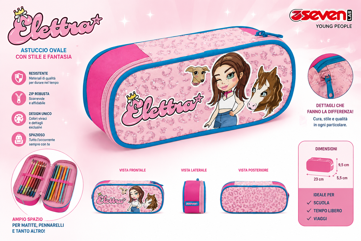 Seven Astuccio Elettra Rosa – Porta Penne Ovale per Scuola 1