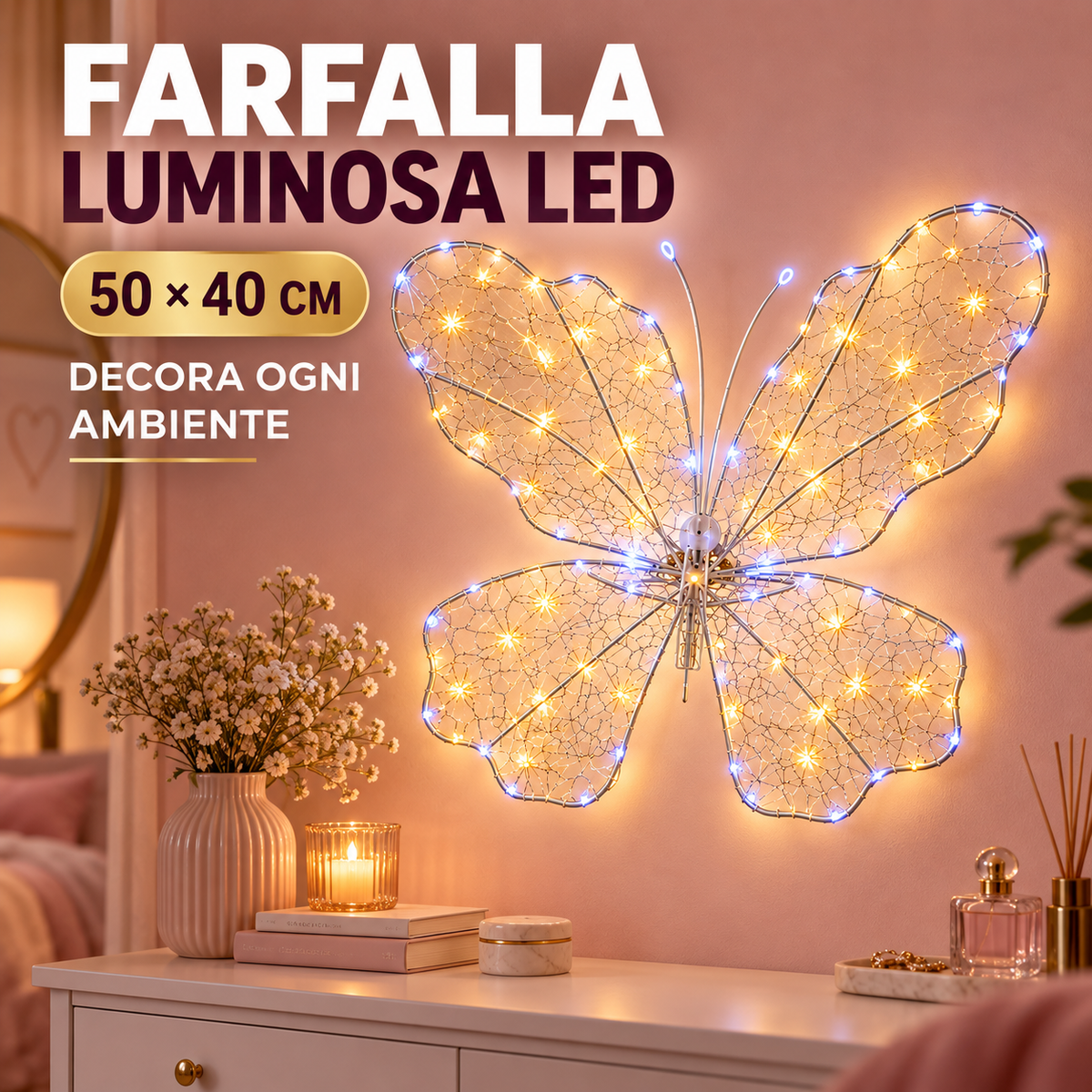 Farfalla Luminosa LED 50x40 cm – Decorazione per Camera, Parete, Porta, Casa e Locali 2