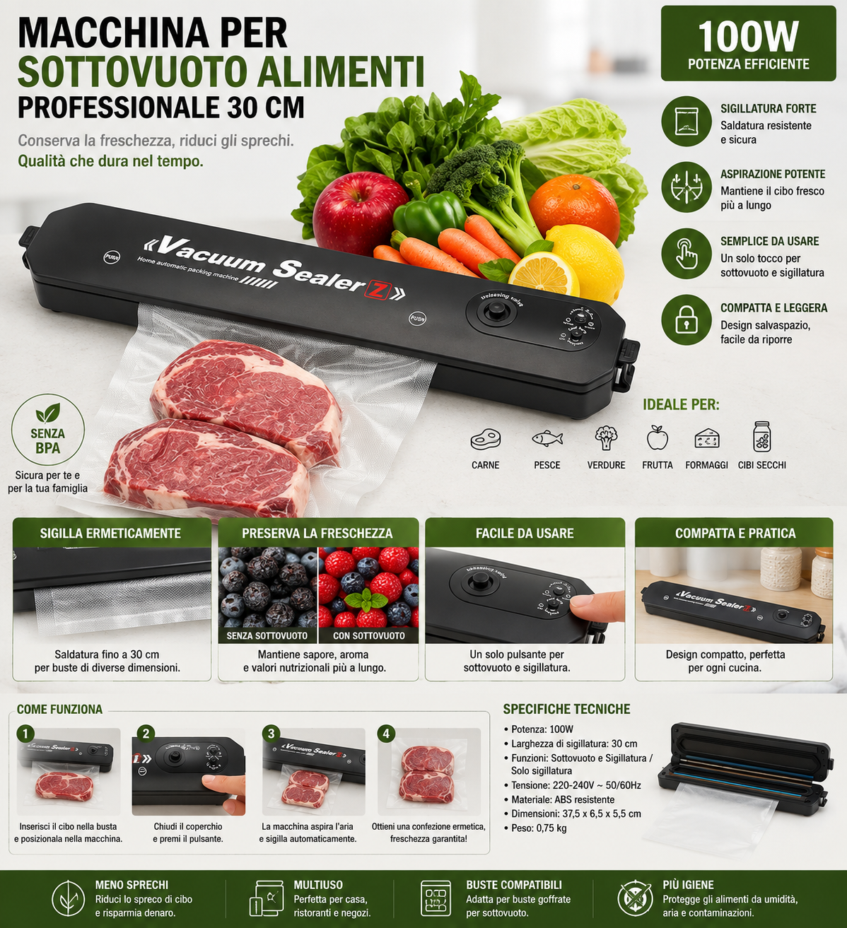 Macchina Sottovuoto Professionale – Conserva la Freschezza Più a Lungo