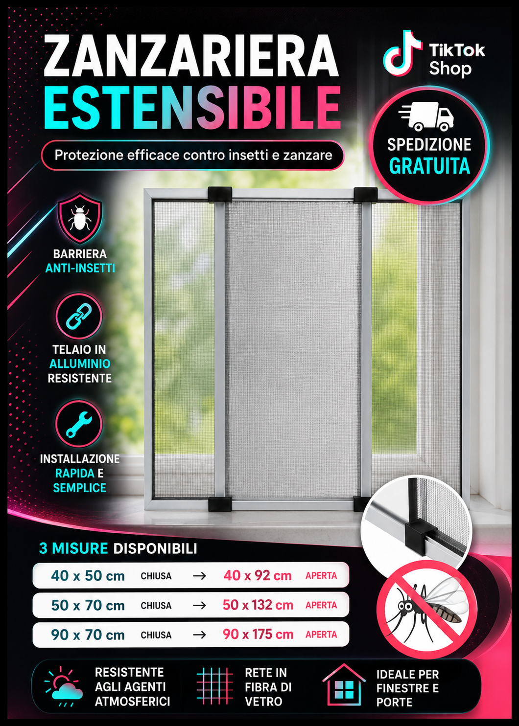 Zanzariera Estensibile Telaio Alluminio Tapparella Finestra Balcone Porta 1