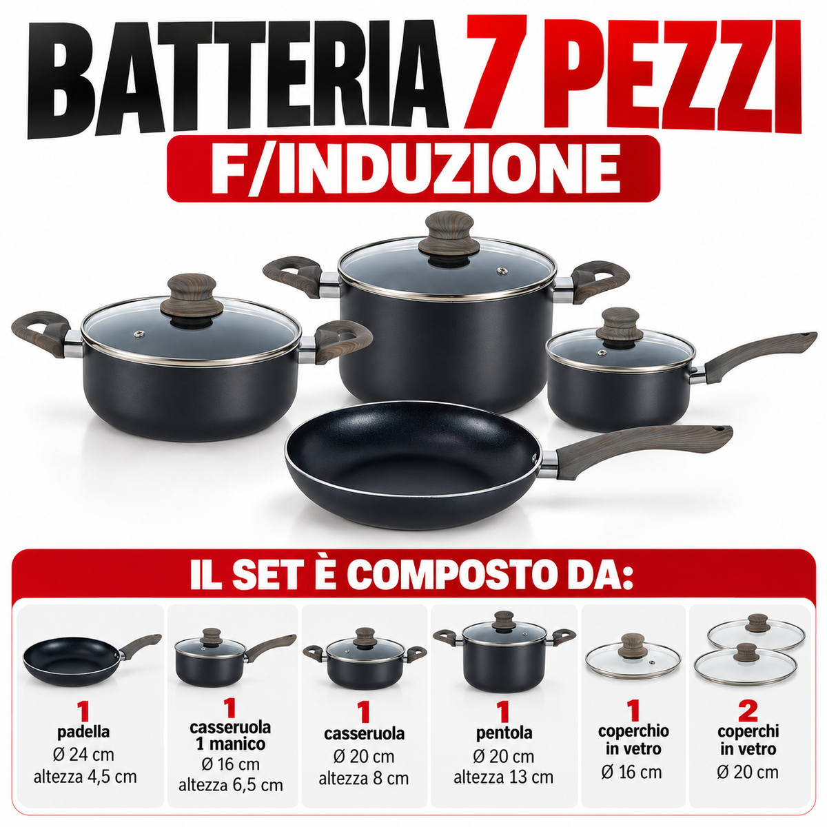 atteria Pentole 7 Pezzi per Induzione – Padella, Pentole e Casseruole 1