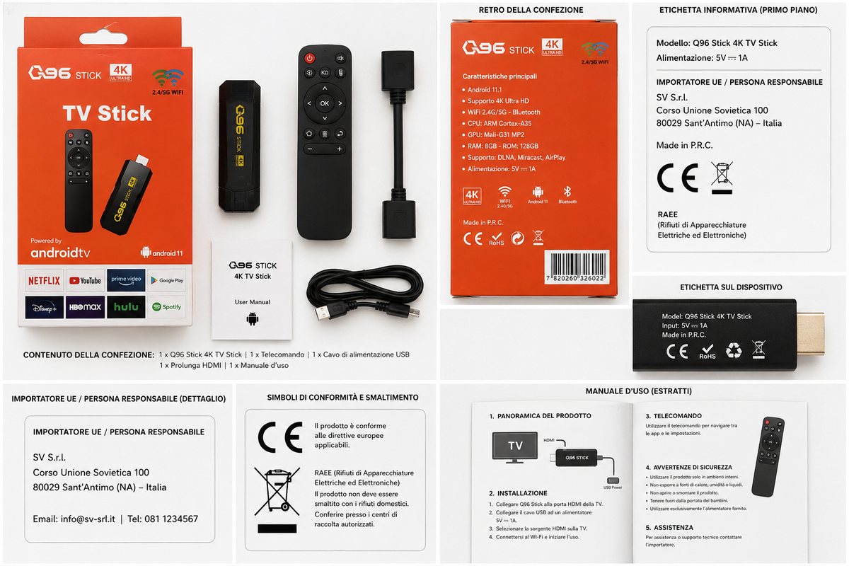 Smart TV Chiavetta Stick Android WiFi 5G HDMI Streaming Netflix YouTube 4K 7