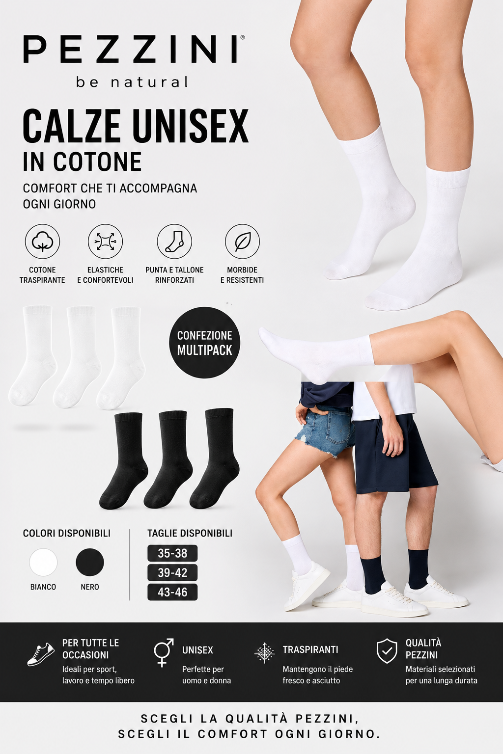 Calze Unisex in Cotone – Confezione Pezzini | Bianco e Nero 1
