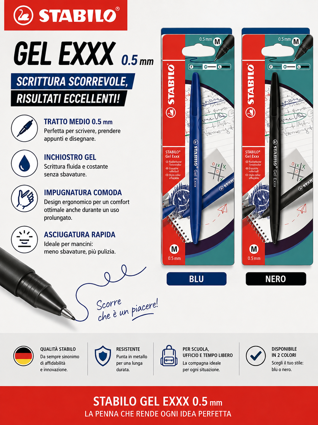 Penna gel Stabilo Gel Exxx: blu, nero 1