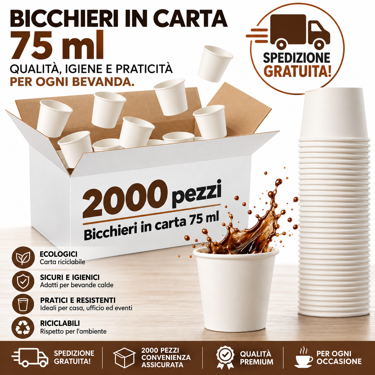 2000 Bicchierini da Caffè 75ml