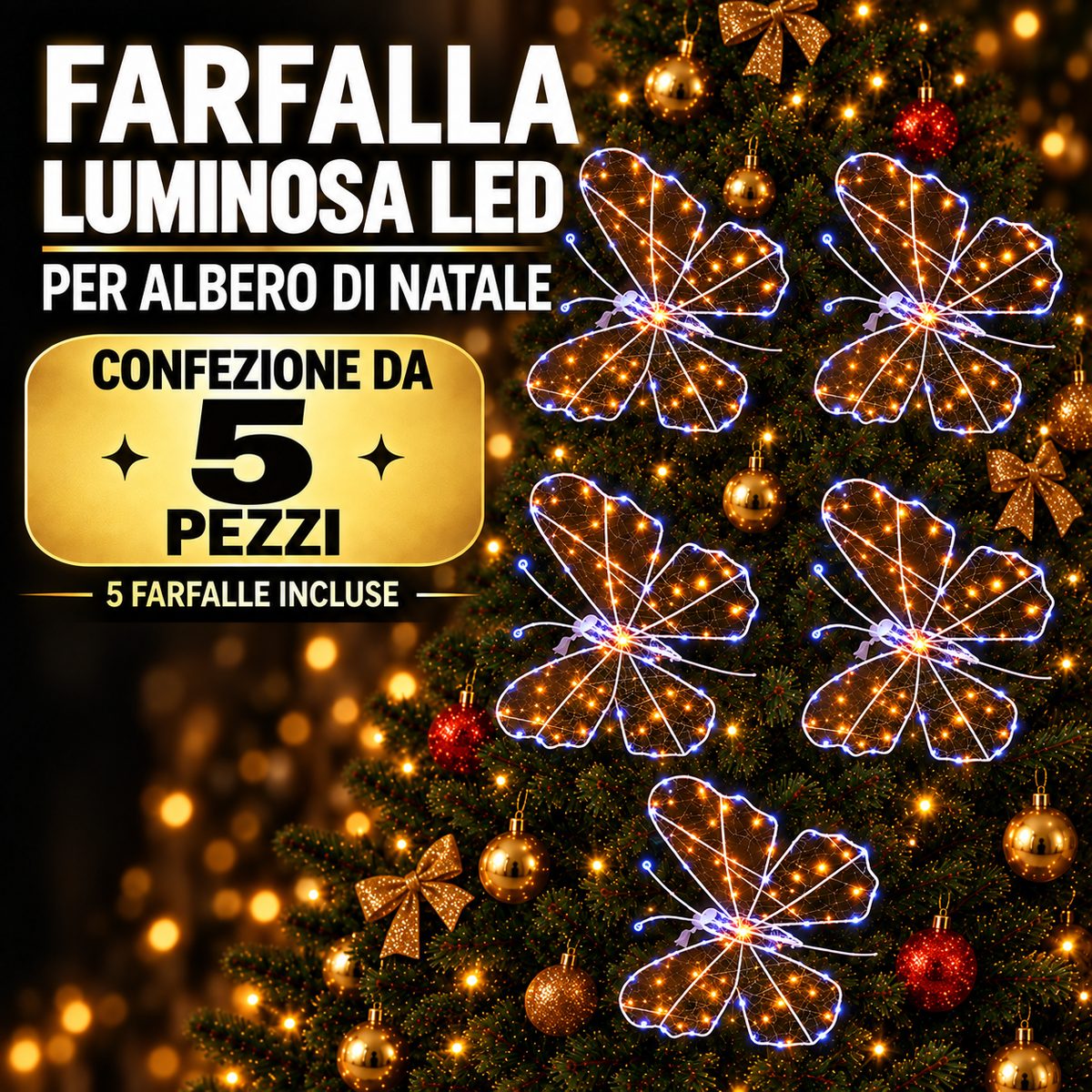 Decorazioni Farfalla Luminose LED per Albero di Natale 43×40 cm, Bianco Caldo e Freddo – Set da 3, 5 o 10 Pezzi 8