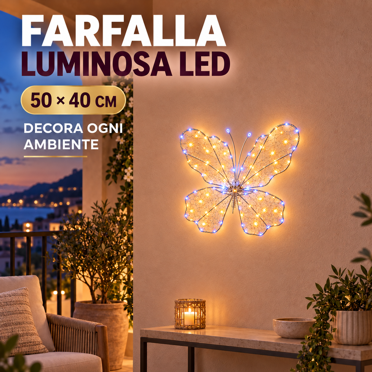 Farfalla Luminosa LED 50x40 cm – Decorazione per Camera, Parete, Porta, Casa e Locali 1