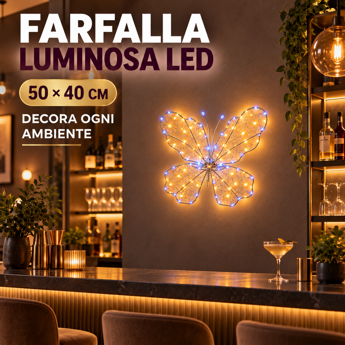 Farfalla Luminosa LED 50x40 cm – Decorazione per Camera, Parete, Porta, Casa e Locali 3