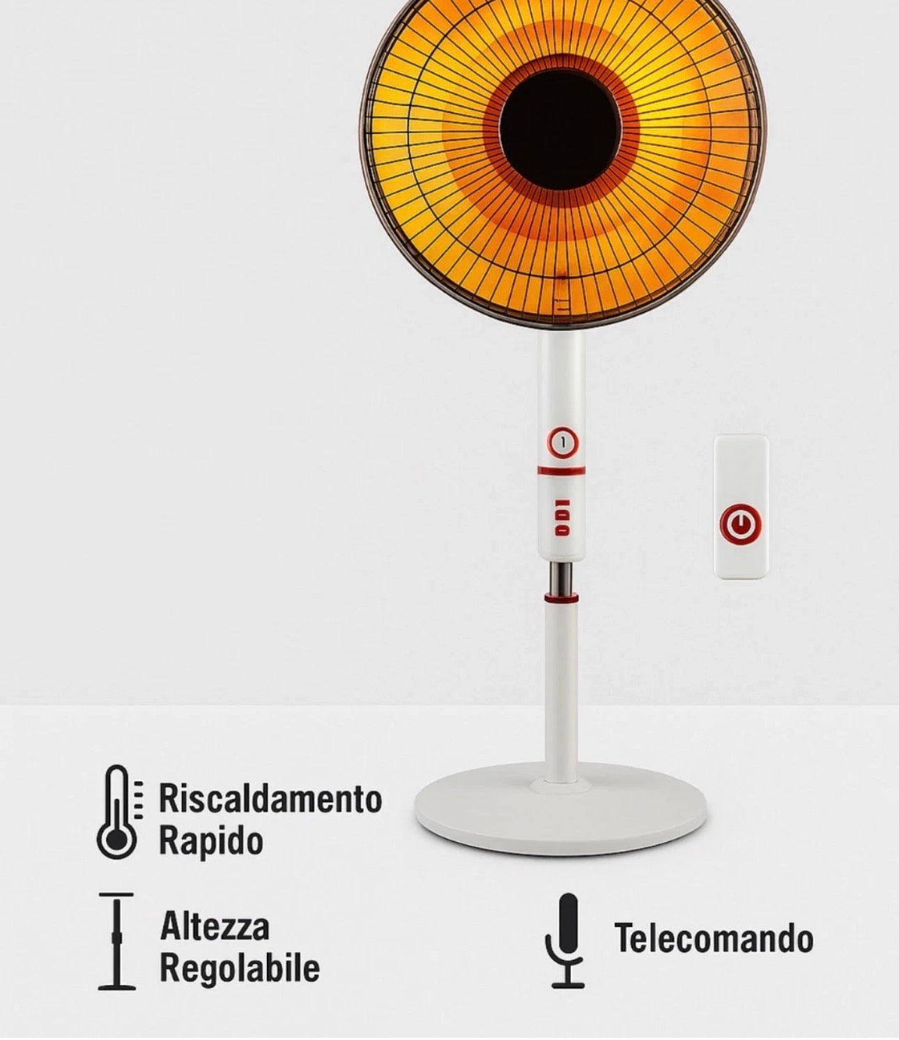 Stufa a Carbonio a piantana girevole   1000W  oscillante  2 livelli riscaldatore