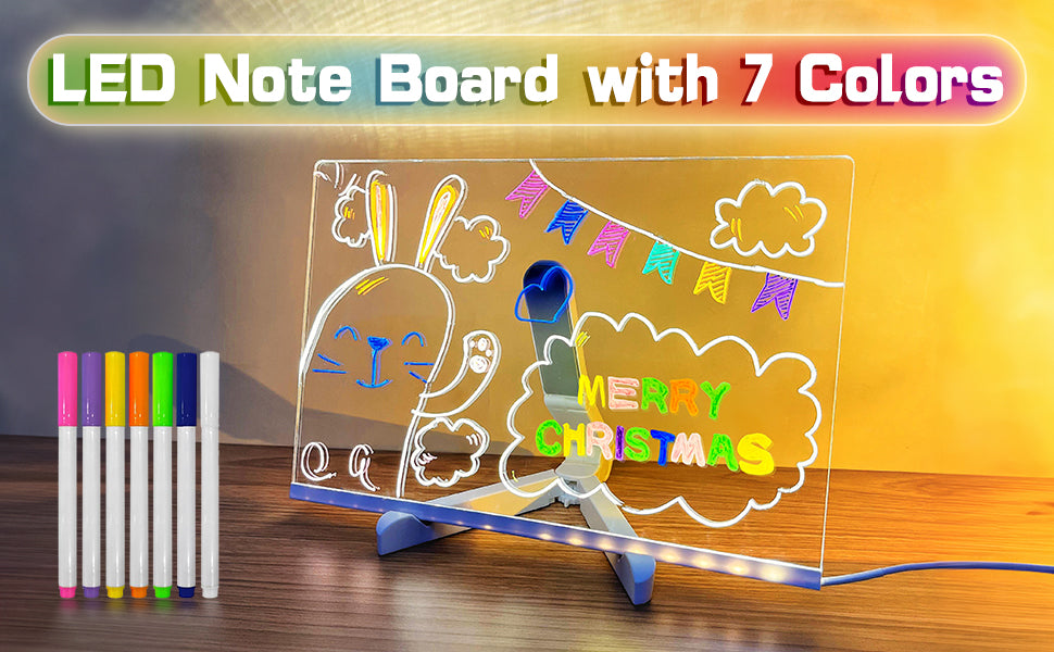 Lavagna luminosa in acrilico con 7 colori Penna/Stand, Lavagna Memo LED cancellabile, Arte Creativa Words Desktop Illuminato, lavagna magic note per ufficio Cafe School Casa(30 * 20cm) 2