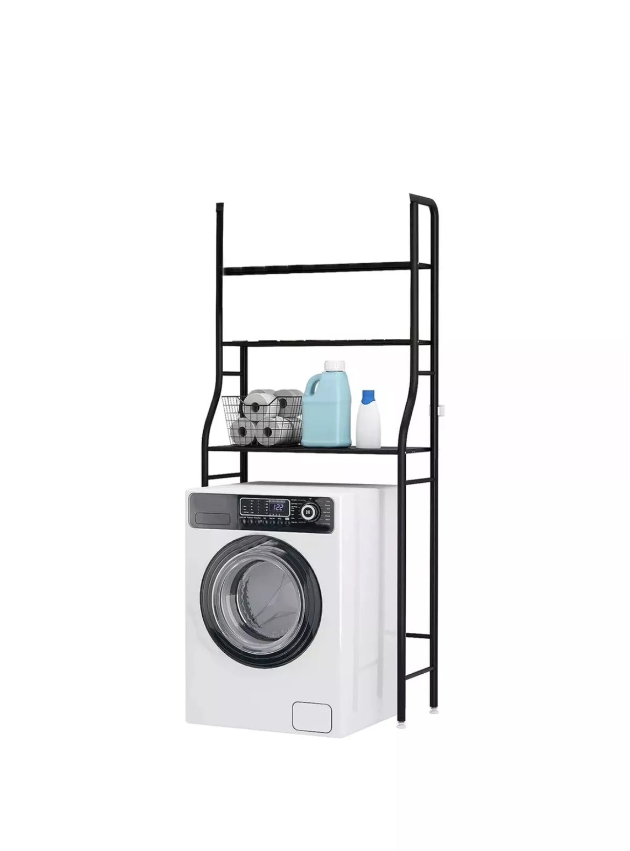 Scaffale Bagno Sopra Lavatrice 155x65x25 3 Ripiani Mobile Nero Salvaspazio