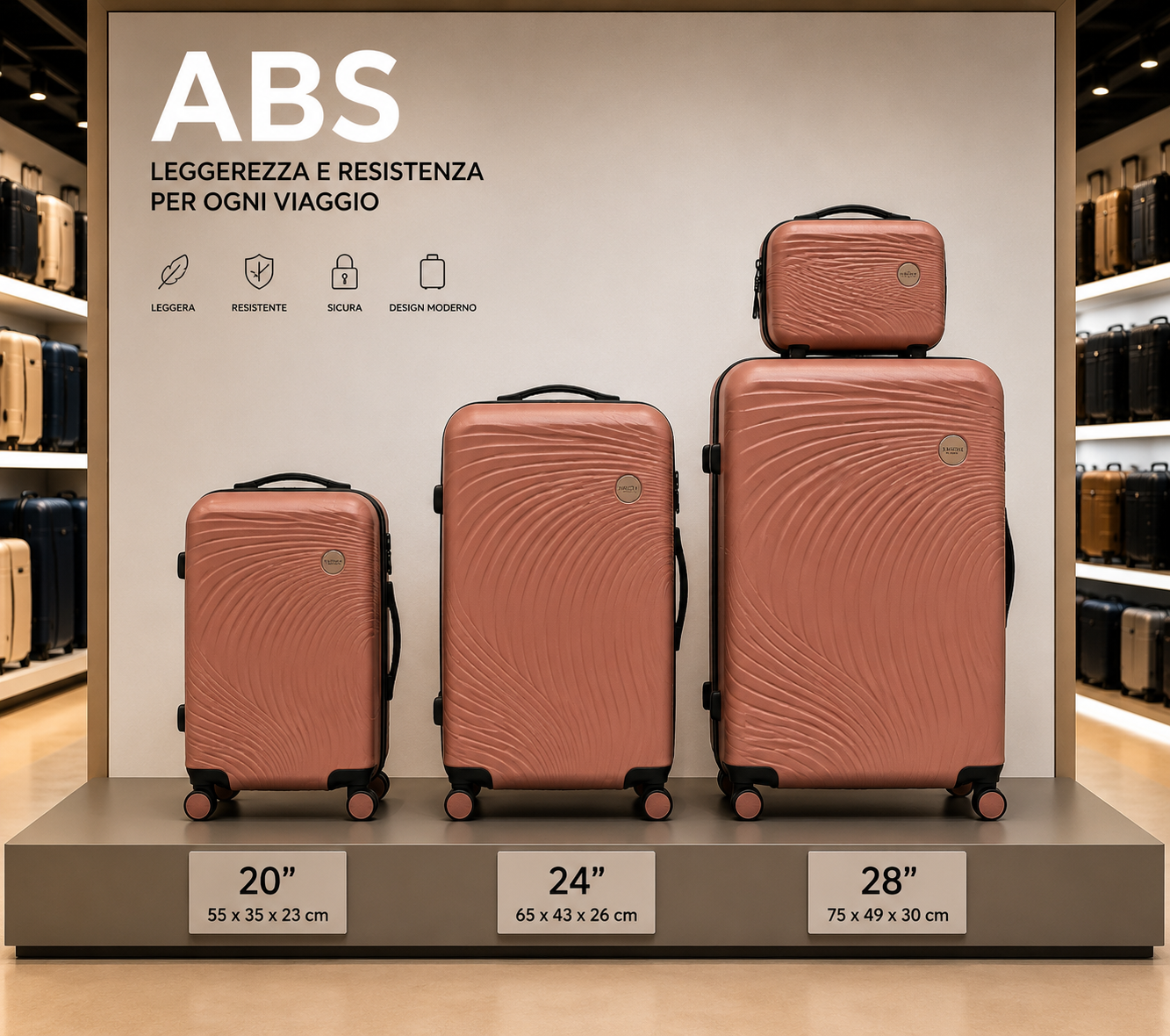 Set Completo Valigie Viaggio 4 Pezzi ABS Rigido con Beauty Case e Trolley Cabina 6