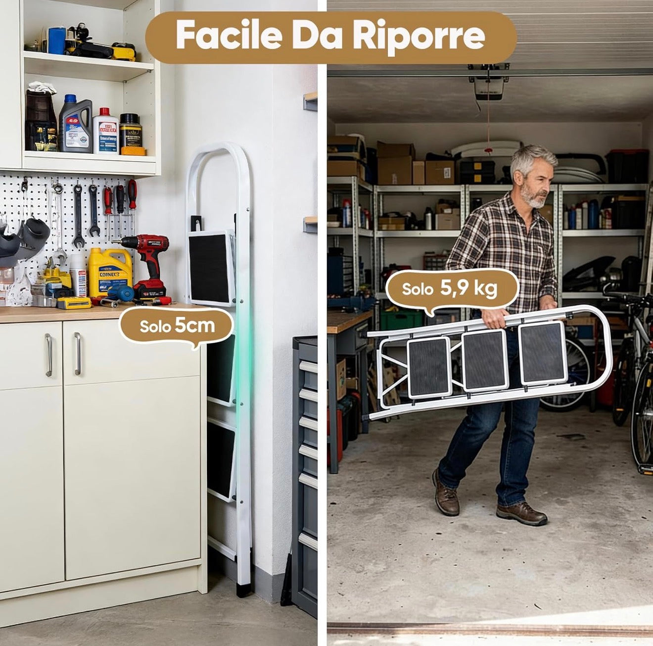 Scala Domestica 3 Gradini con Maniglione | Antiscivolo | 150 Kg 5