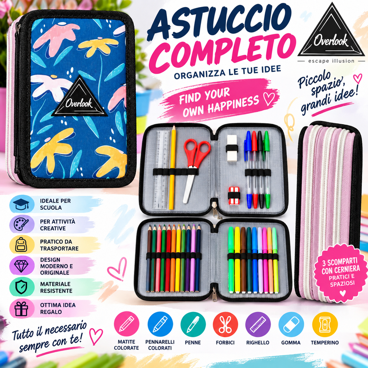 Astuccio Completo Floreale – Multiscomparto