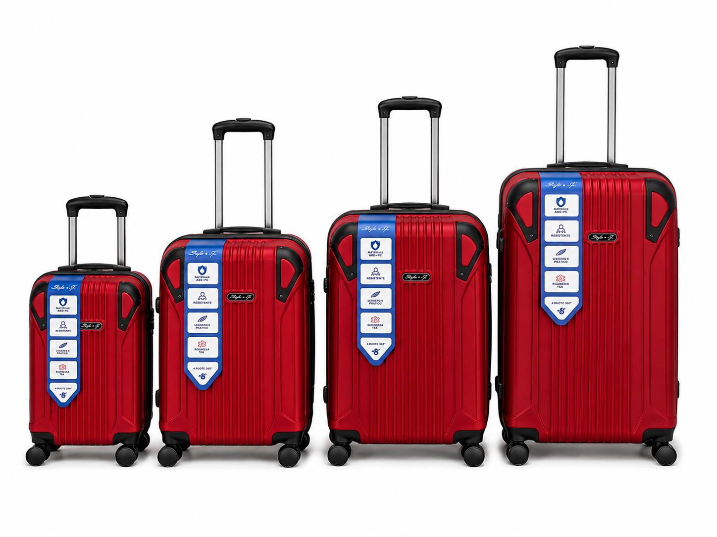 Set 4 Valigie Rigide ABS – Trolley 4 Pezzi con Ruote Girevoli 360°, Manico Telescopico, Ruote Removibili su Valigia Grande e Piccola, Valigie Impilabili 2