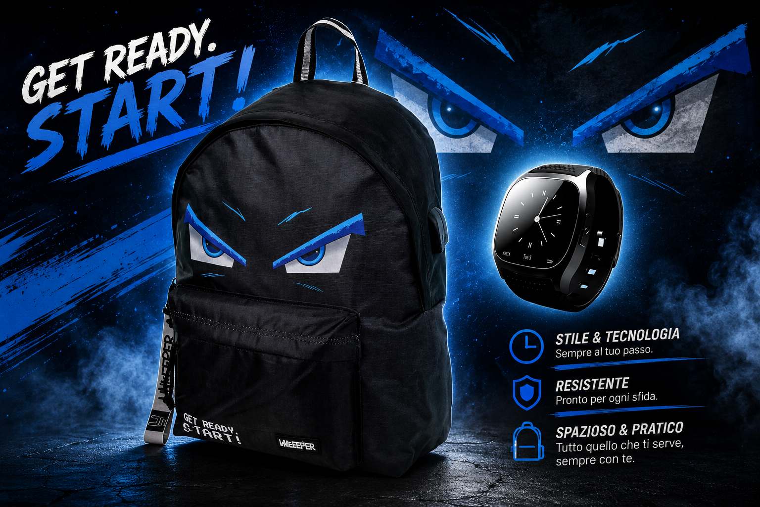 Zaino Scuola Nero con Porta USB e Orologio Smart in Omaggio – Zaino Casual per Scuola, Lavoro e Tempo Libero – Ampio, Resistente e Moderno 1