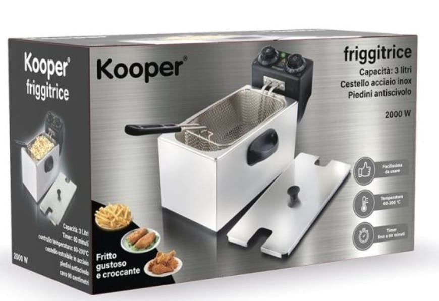 🍟 Friggitrice Elettrica Kooper 3 Litri – 2000W in Acciaio Inox 2