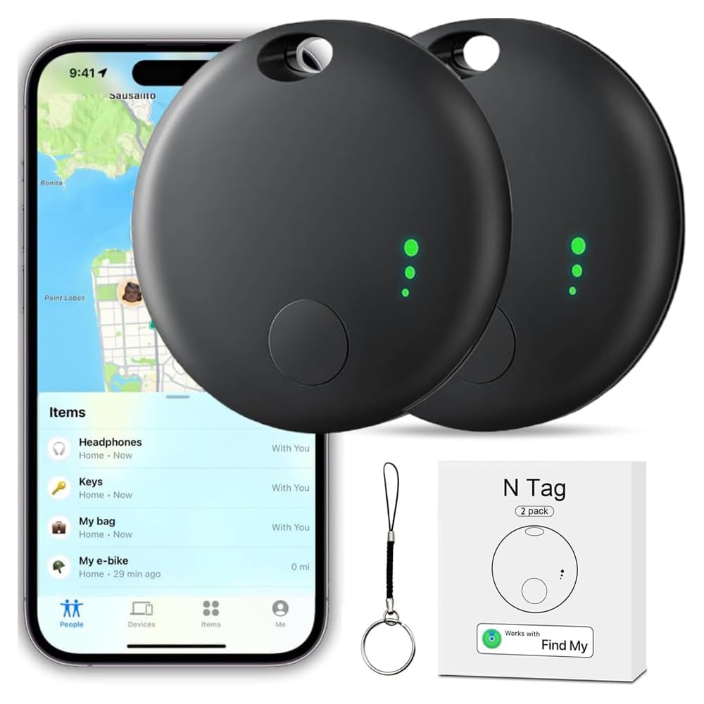 2 pezzi Localizzatori Bluetooth Intelligente per iPhone – Compatibile con Apple Dov’è (Find My), Tracker per Chiavi, Zaini, Borse, Valigie e Biciclette, Batteria Sostituibile, Allarme Sonoro