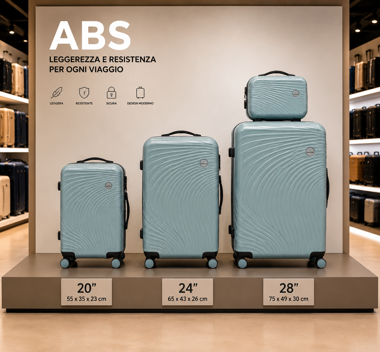 Set Completo Valigie Viaggio 4 Pezzi ABS Rigido con Beauty Case e Trolley Cabina 3