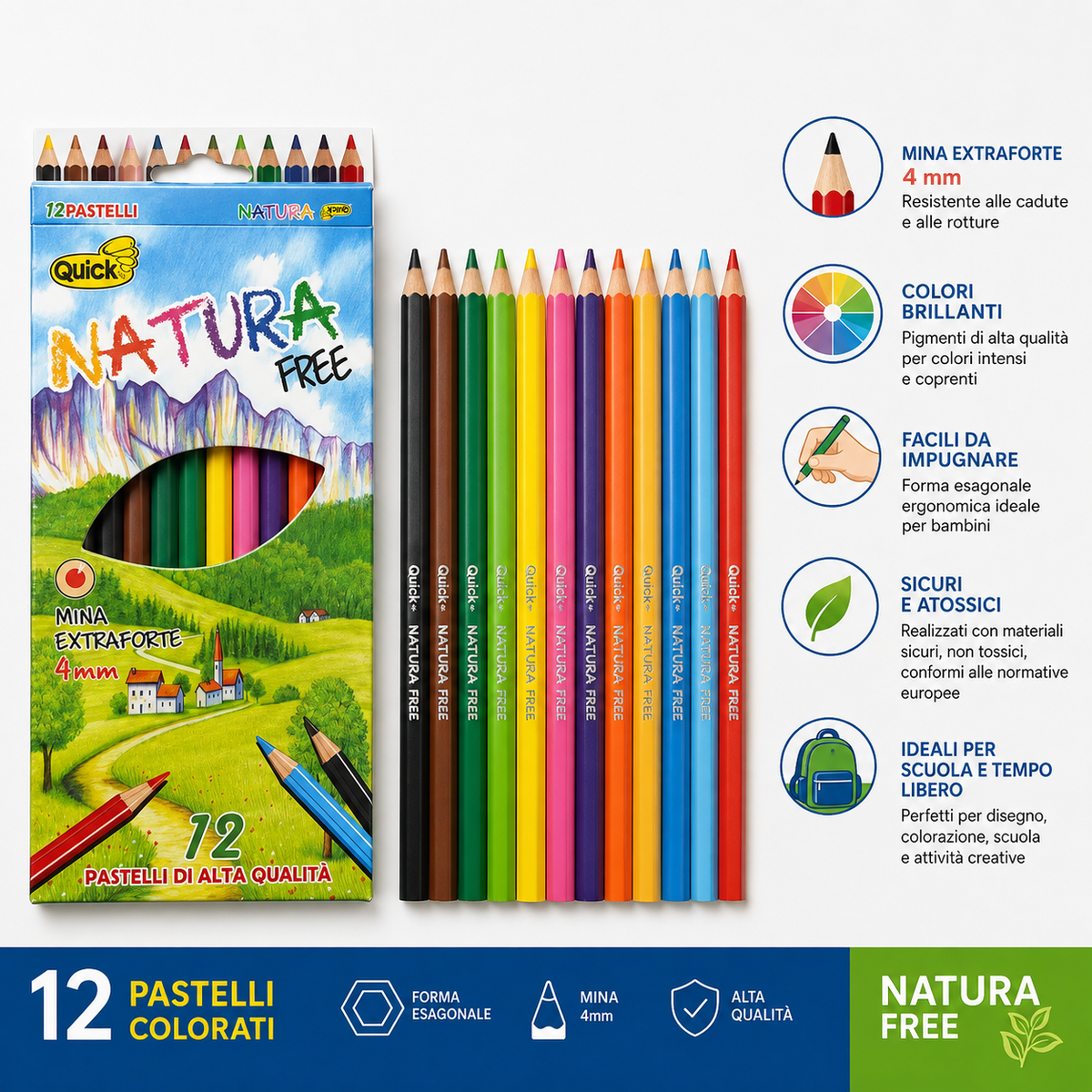 Set da 12 matitoni colorati iInclude 12colori assortiti brillanti, perfetti per disegnare, colorare e sviluppare la creatività dei bambini.✏️ Formato Jumbo ergonomicoIl corpo spesso facilita la presa, rendendo le matite ideali per le mani dei più pic