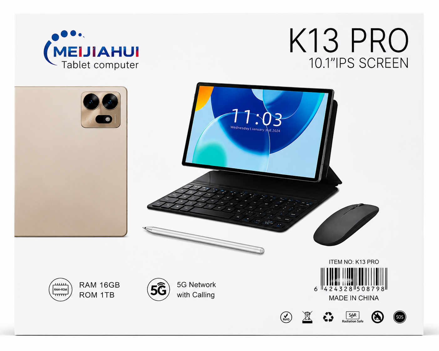 Tablet K13 PRO 10.1 Pollici IPS, Android, 16GB RAM + 1TB ROM, 5G, WiFi, Tablet con Tastiera, Mouse e Penna Inclusi 8