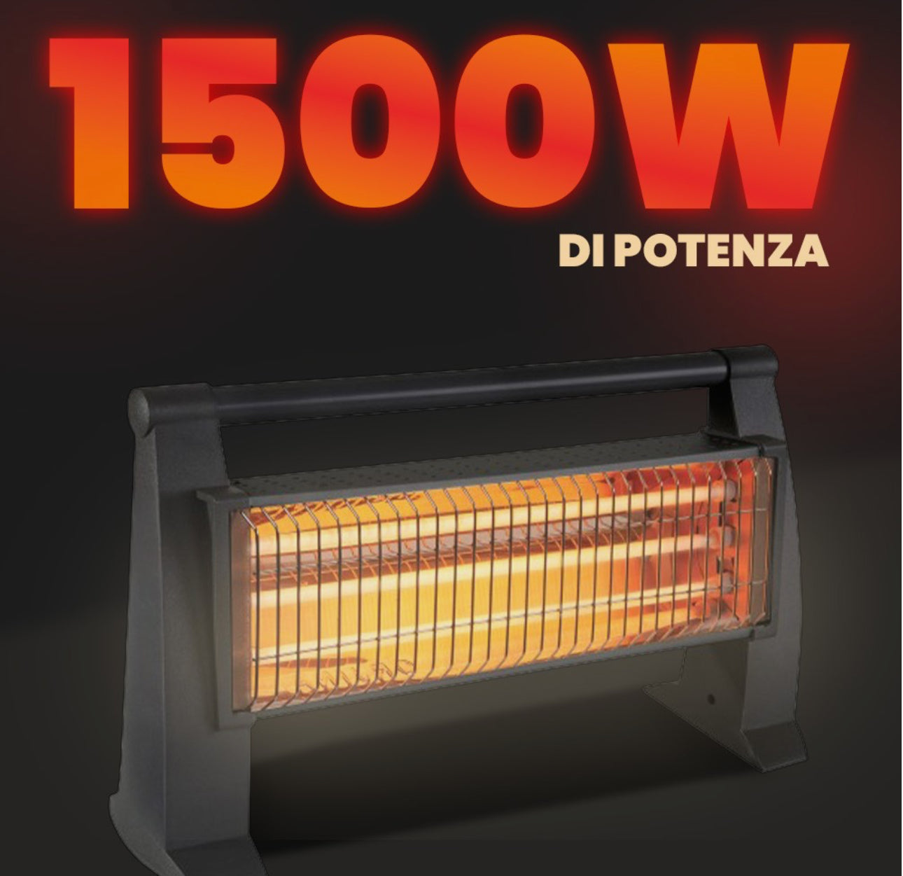 Stufa al Quarzo Elettrica Due Elementi ad Infrarossi Potenza Regolabile 1500W