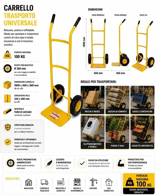 CARRELLO CARRELLI PORTAPACCHI PORTA PACCHI SACCHI 100KG CON RUOTE