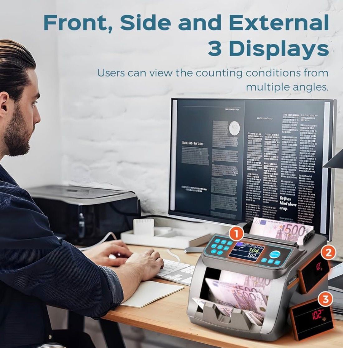 Bonvoisin Conta Banconote Professionale, Conteggio del Valore per Denominazioni Miste in EUR, Macchina Conta Soldi con Rivelazione di Falsi UV/MG/IR/MT/DD, Contabanconote 1000 Banconote/Min (EU)