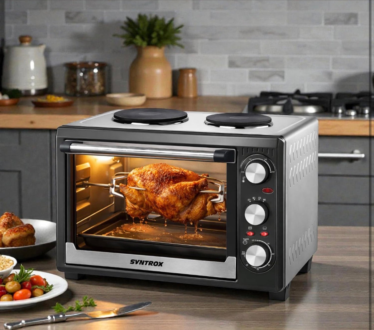 KUMTEL HLX-13560 Forno Elettrico da 40 Litri con Doppia Piastra Elettrica, Funzione Grill, Riscaldamento Superiore e Inferiore, Teglia e Griglia Inclusi 3