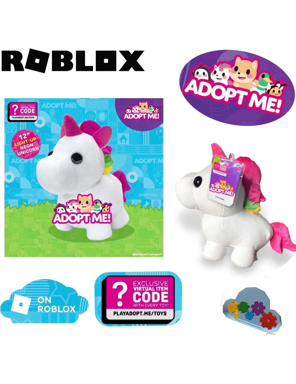 Adottami! ROBLOX Neon Unicorno 12" Illuminazione LED Peluche Imbottito RAINBOW M
