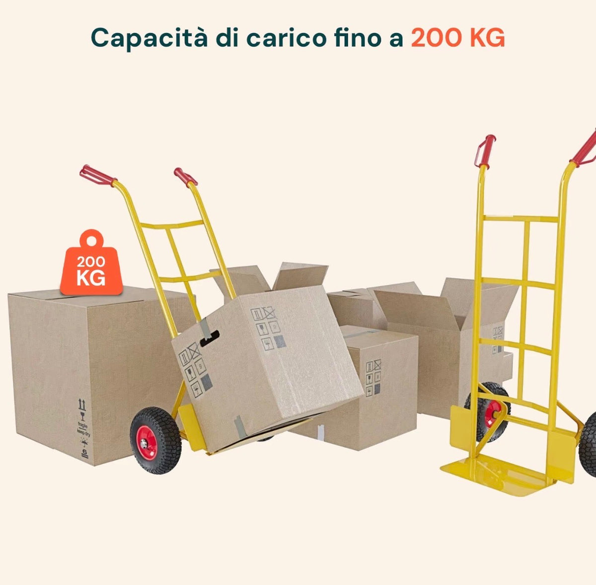 Carrello Portapacchi 200 kg – Carrello Trasporto Pieghevole a 2 Ruote, in Metallo, con Manico Ergonomico e Ruote Pneumatiche, per Giardino, Traslochi, Magazzino e Lavori Edili 6