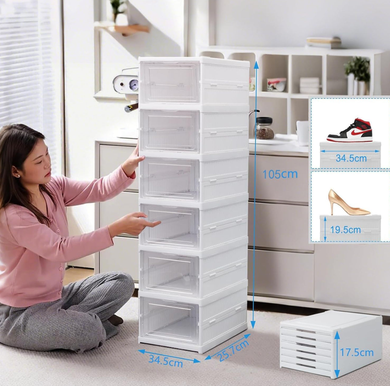 Wuciray Scatole Scarpe Porta Trasparenti 6 Piani Pieghevole Contenitori Organizzatore Portascarpe Scarpiera Shoe Box