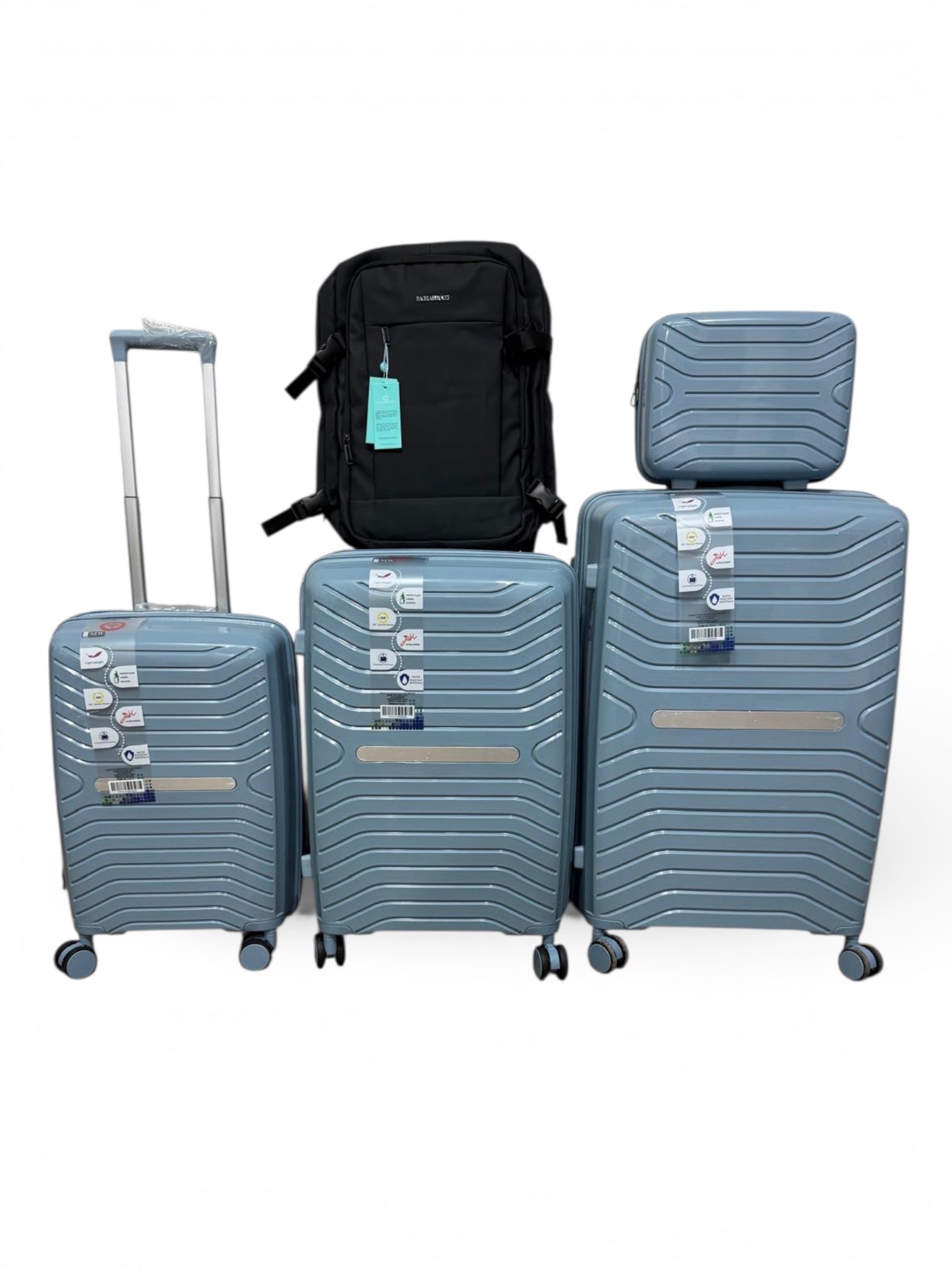 Set di valigie 5 pezzi a guscio morbido , trolley in ABS con beauty case, set di valigie piu zaino