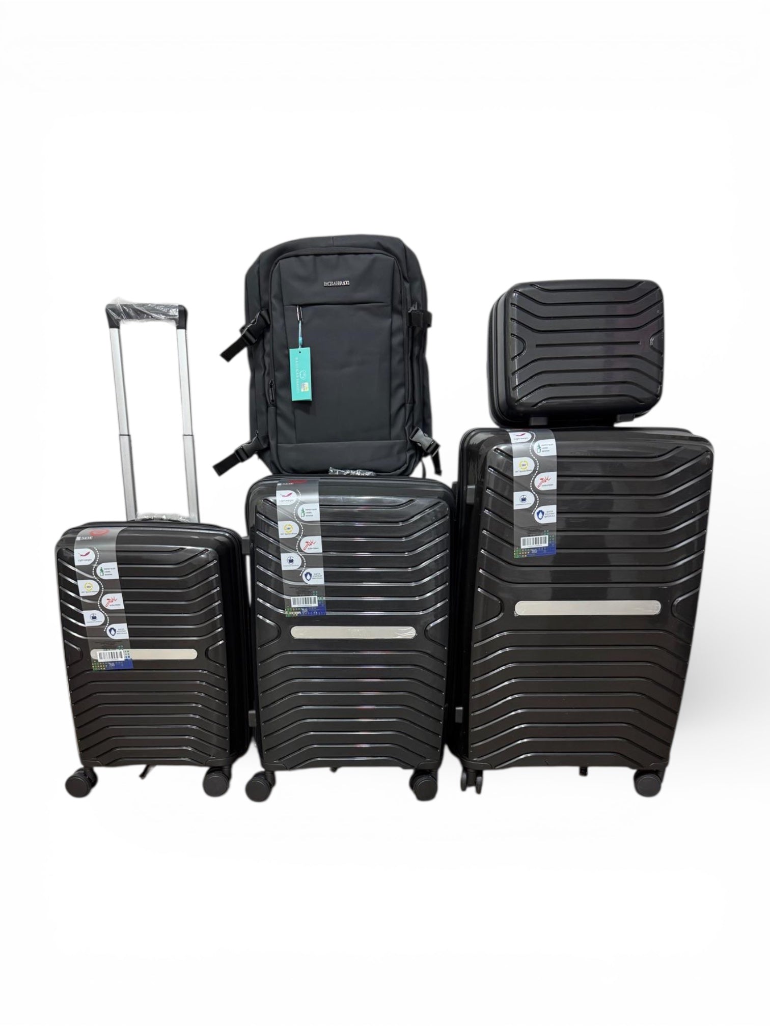 Set di valigie 5 pezzi a guscio morbido , trolley in ABS con beauty case, set di valigie piu zaino 5