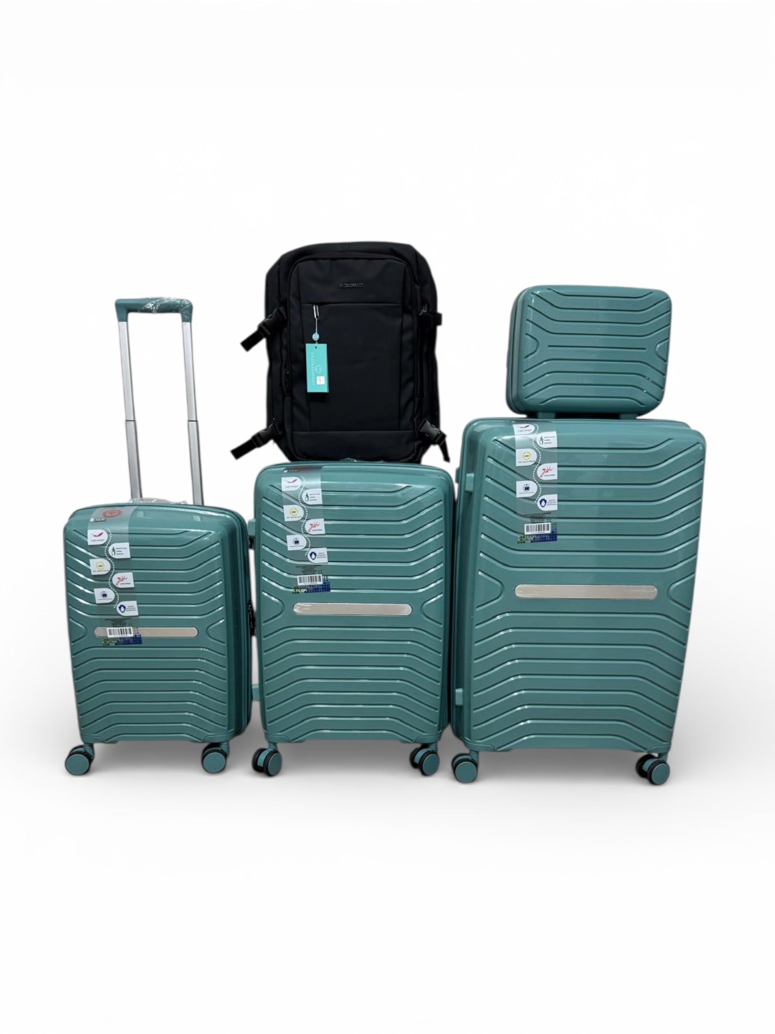 Set di valigie 5 pezzi a guscio morbido , trolley in ABS con beauty case, set di valigie piu zaino 6