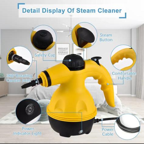 Pulitore a vapore portatile da 1000W giallo potente e compatto ideale per pulire a fondo superfici diverse facile da usare e trasportare 7