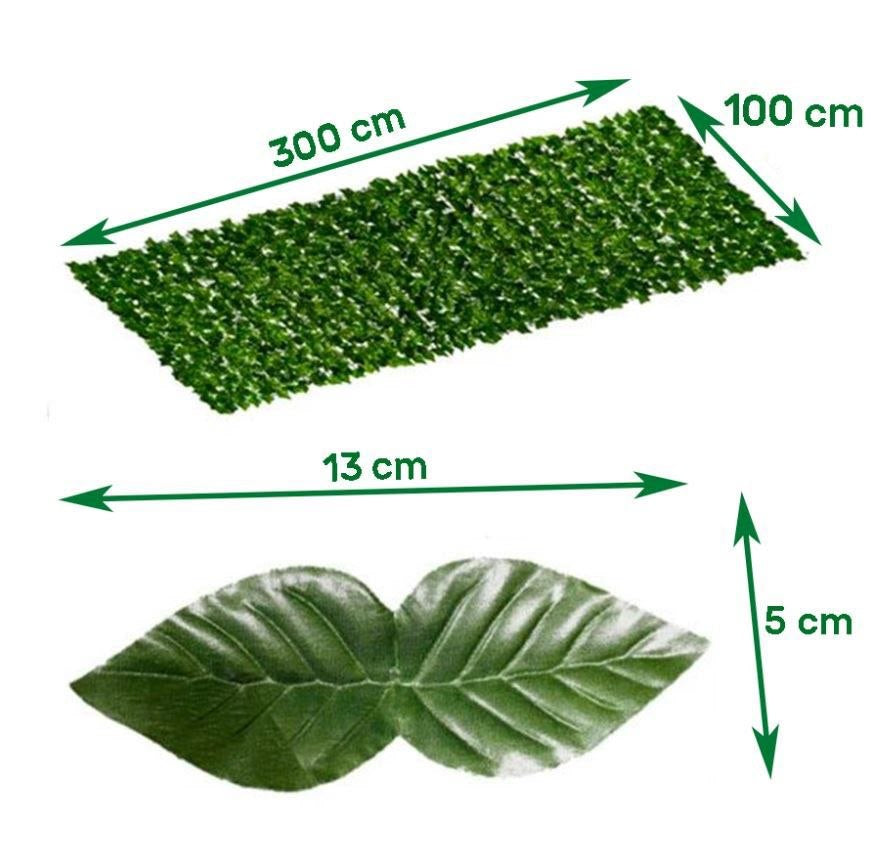 Siepe Artificiale Sintetica 1x3 Metri Rotolo Rete Foglie Edera Verde Per Balcone