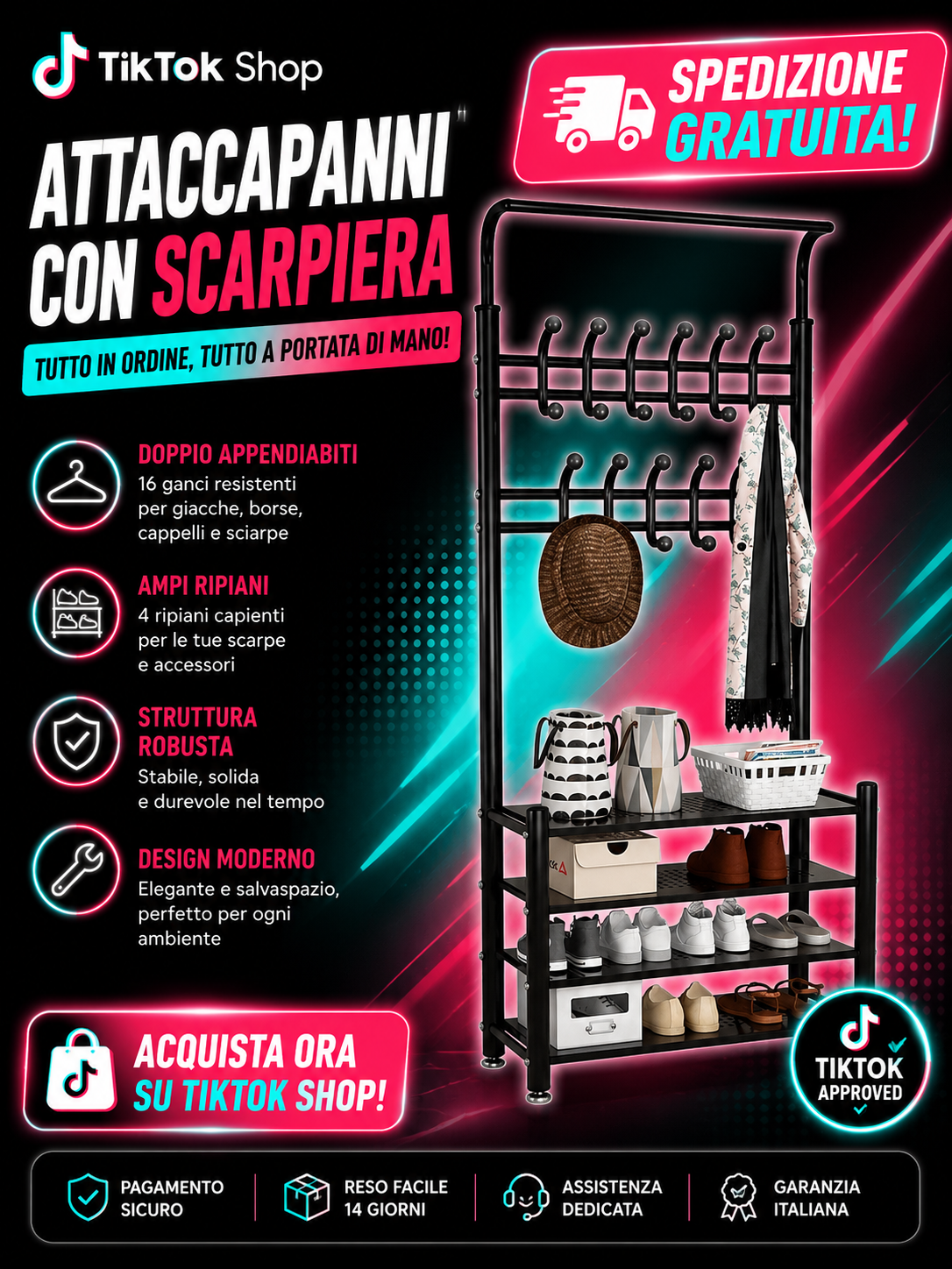 Appendiabiti, Appendiabiti Autoportante con Scarpiera
