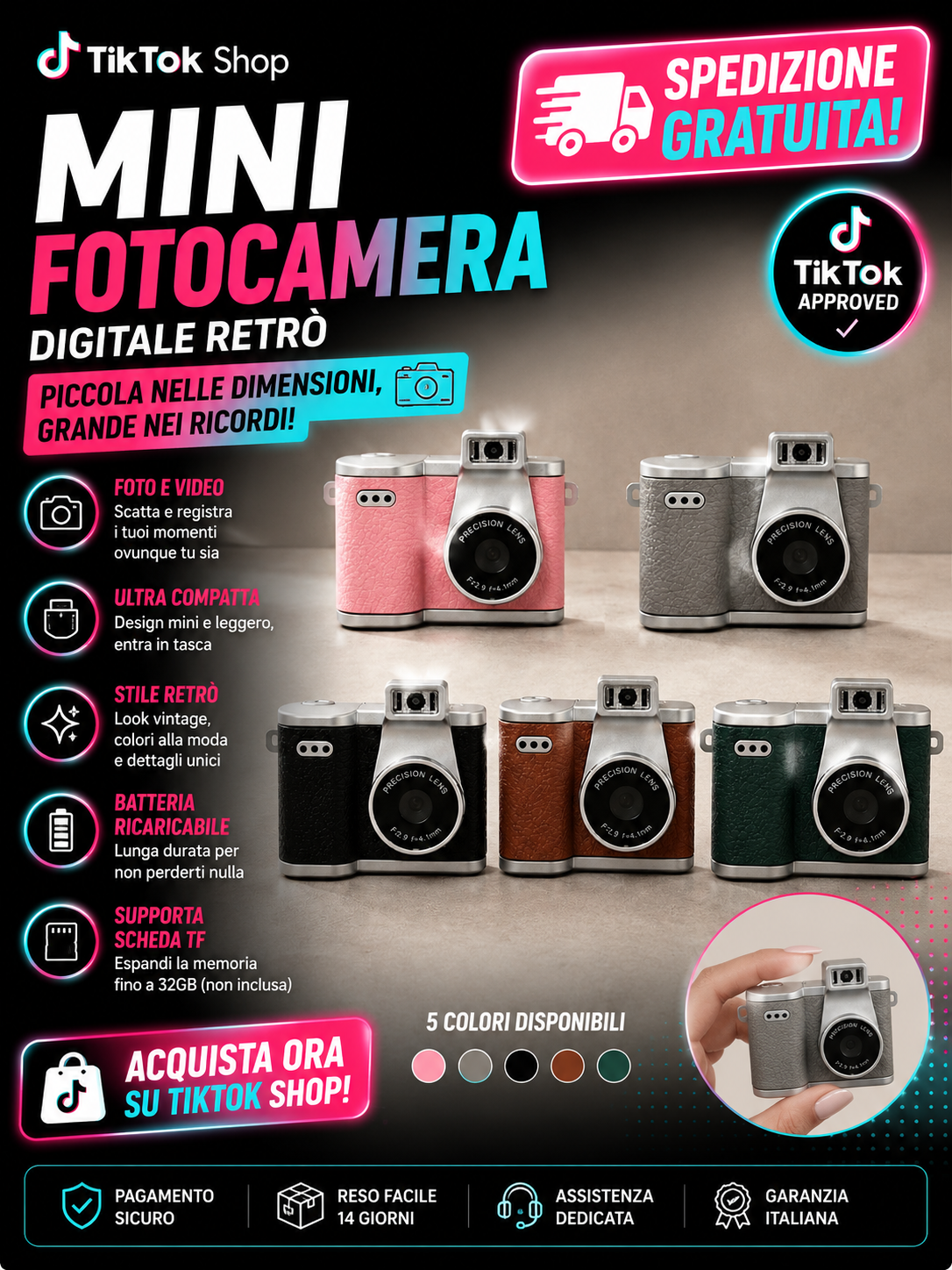 Mini Camera Vintage HD- Stile Retro Tascabile