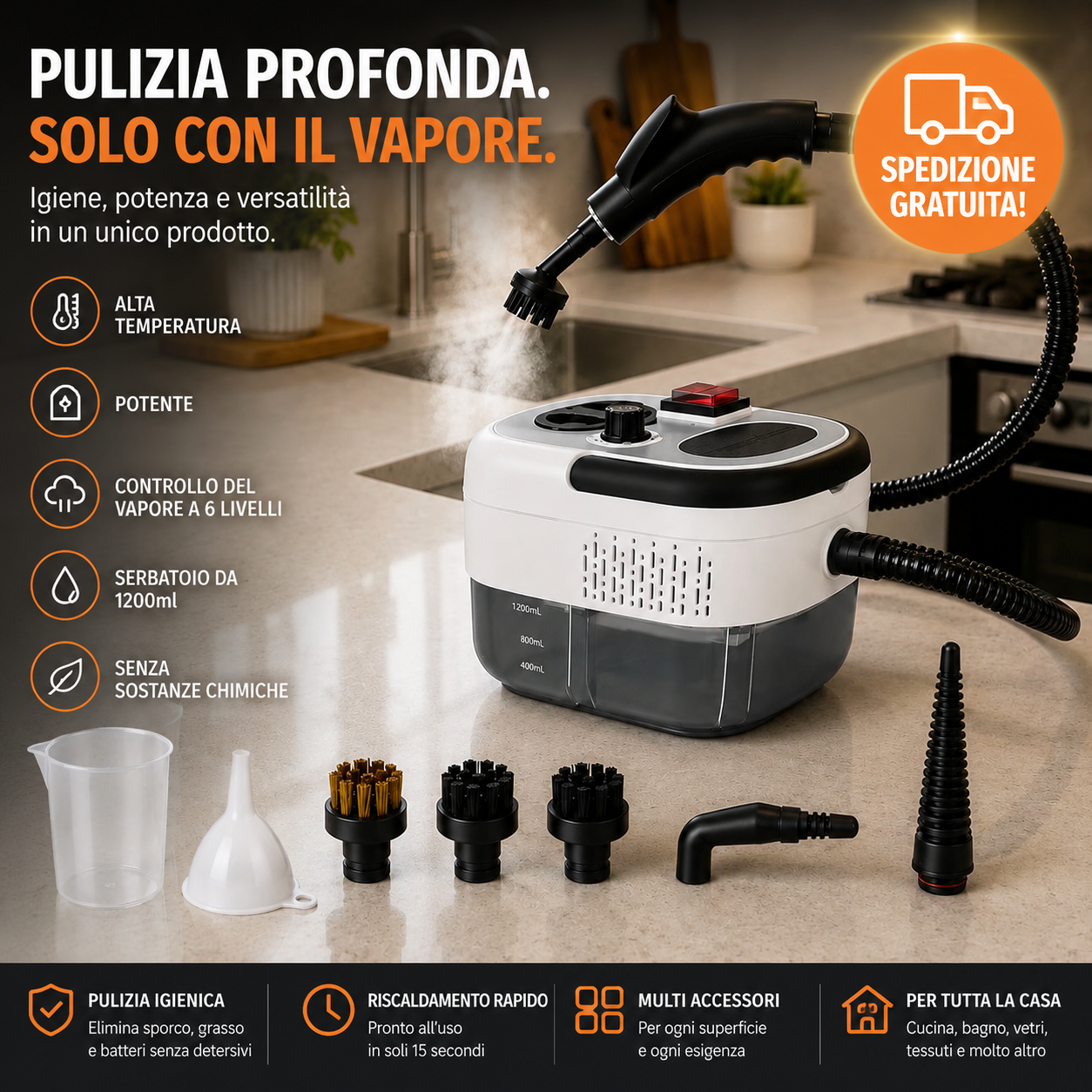 Pulitore a Vapore ad Alta Potenza per la Casa