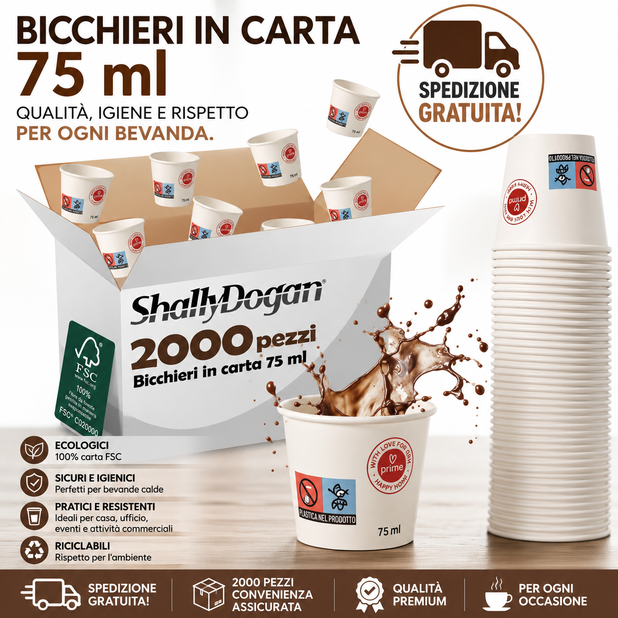 2000 Bicchierini da Caffè 75ml