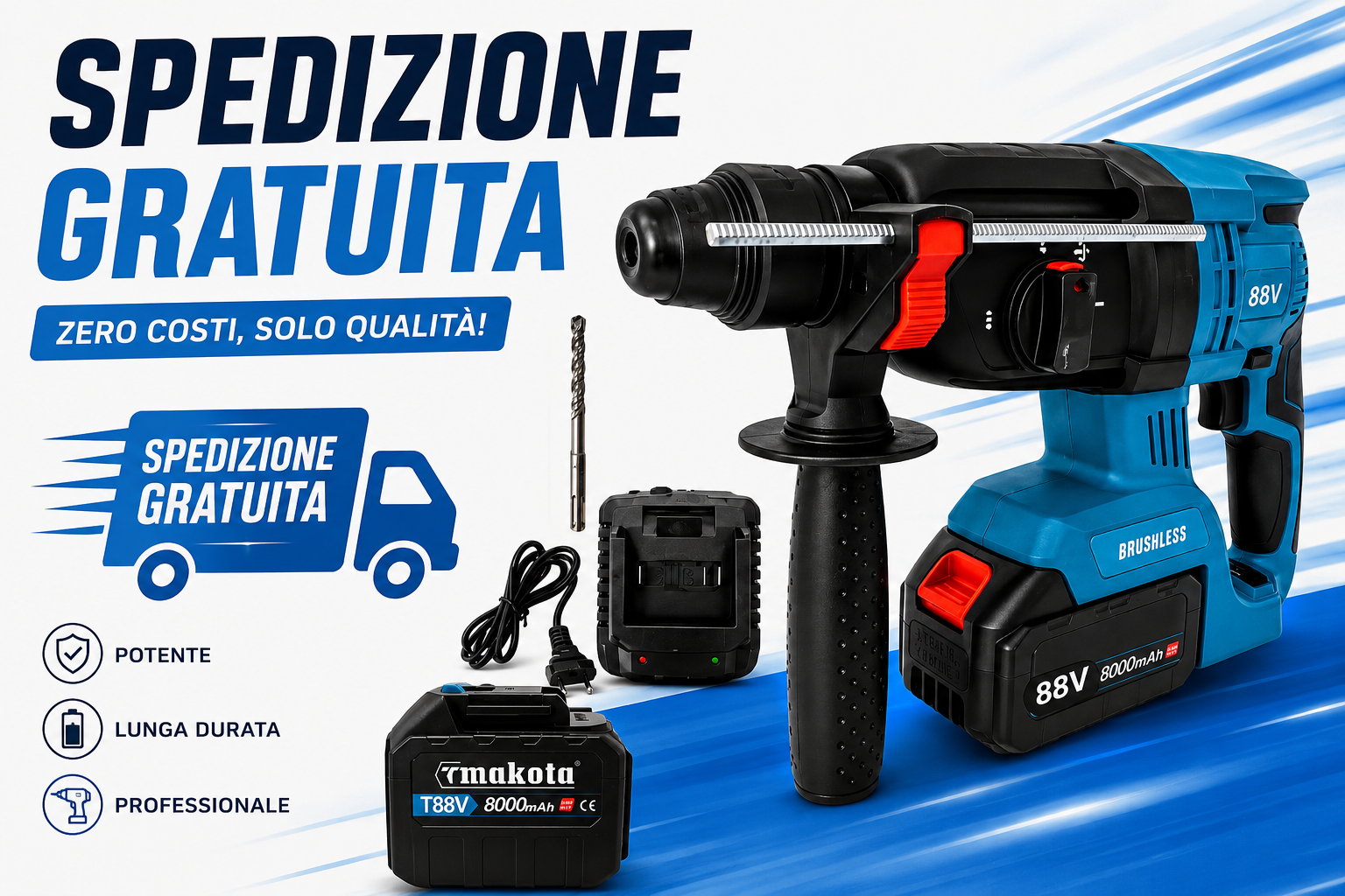 Tassellatore Brushless Scalpellatore 88v con Accessori 1