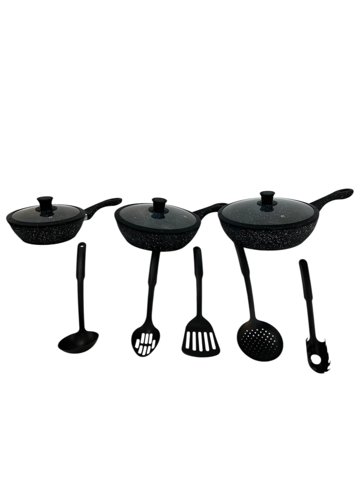 Set 11pz Padelle In Pietra Lavica Antiaderente Coperchio Mestoli Induzione/Gas