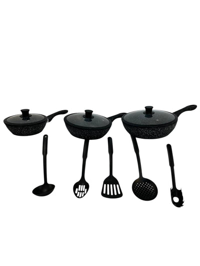 Set 11pz Padelle In Pietra Lavica Antiaderente Coperchio Mestoli Induzione/Gas