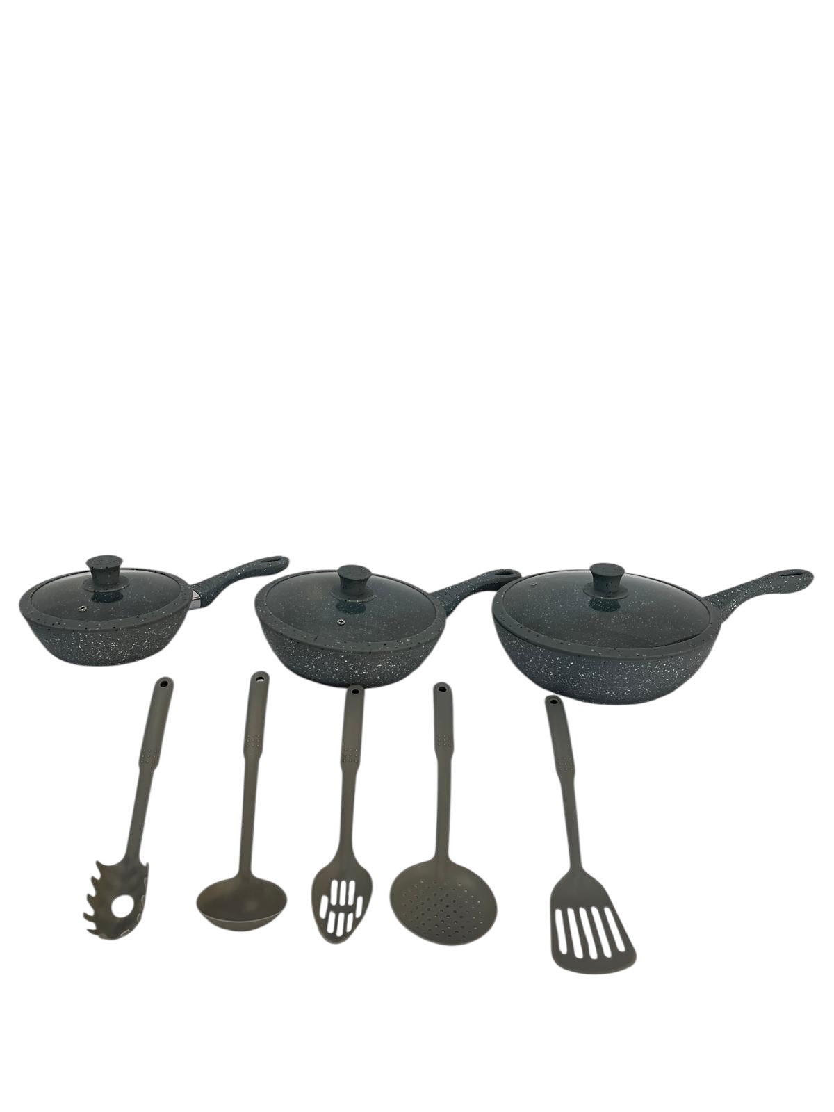 Set 11pz Padelle In Pietra Lavica Antiaderente Coperchio Mestoli Induzione/Gas